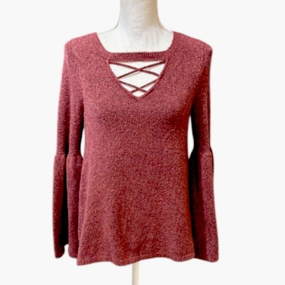 American Eagle Outfitters Sweater burgundy Heather with bell sleeves medium - Picture 10 of 10